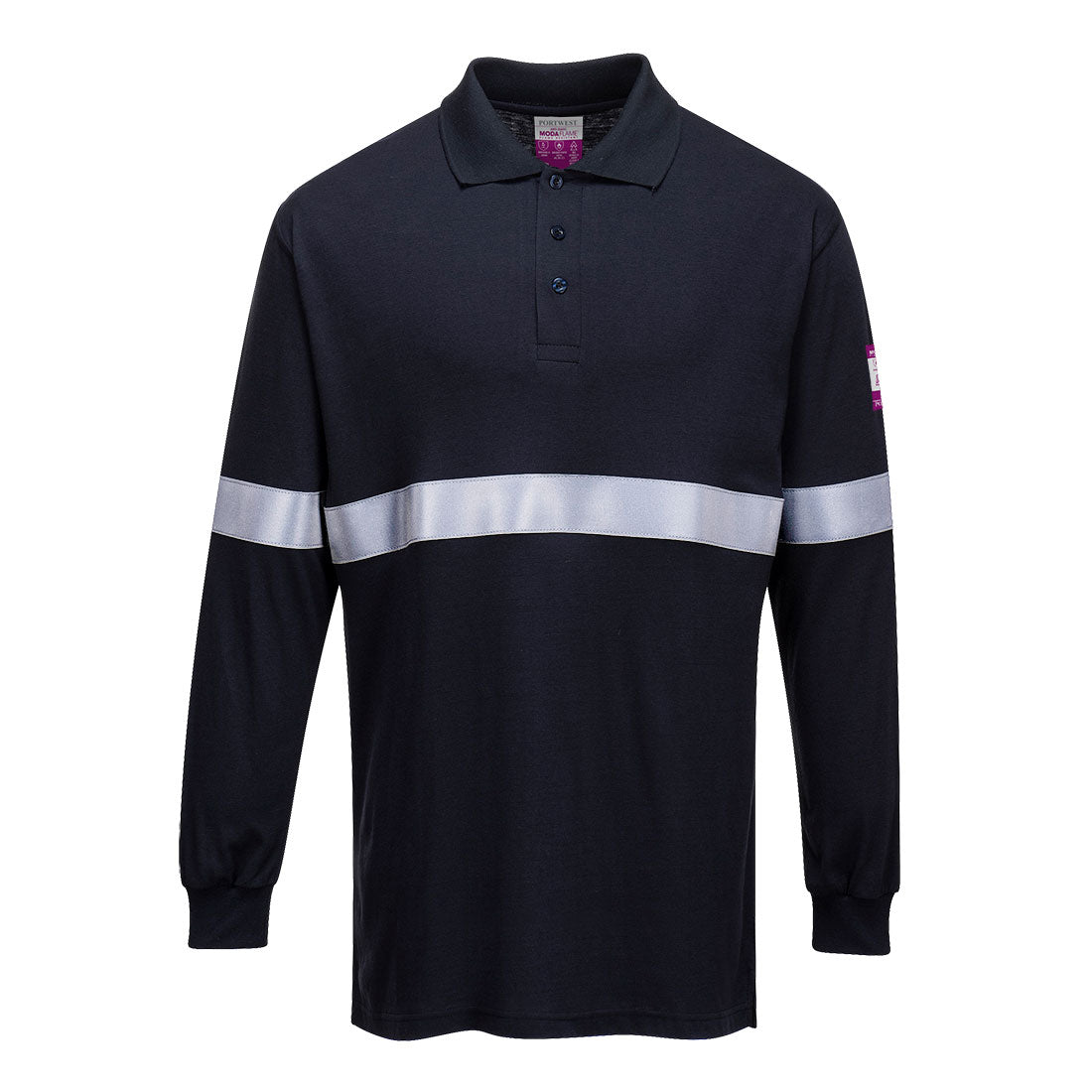 Modaflame Knit FR Long Sleeve Polo Shirt with Reflective Tape