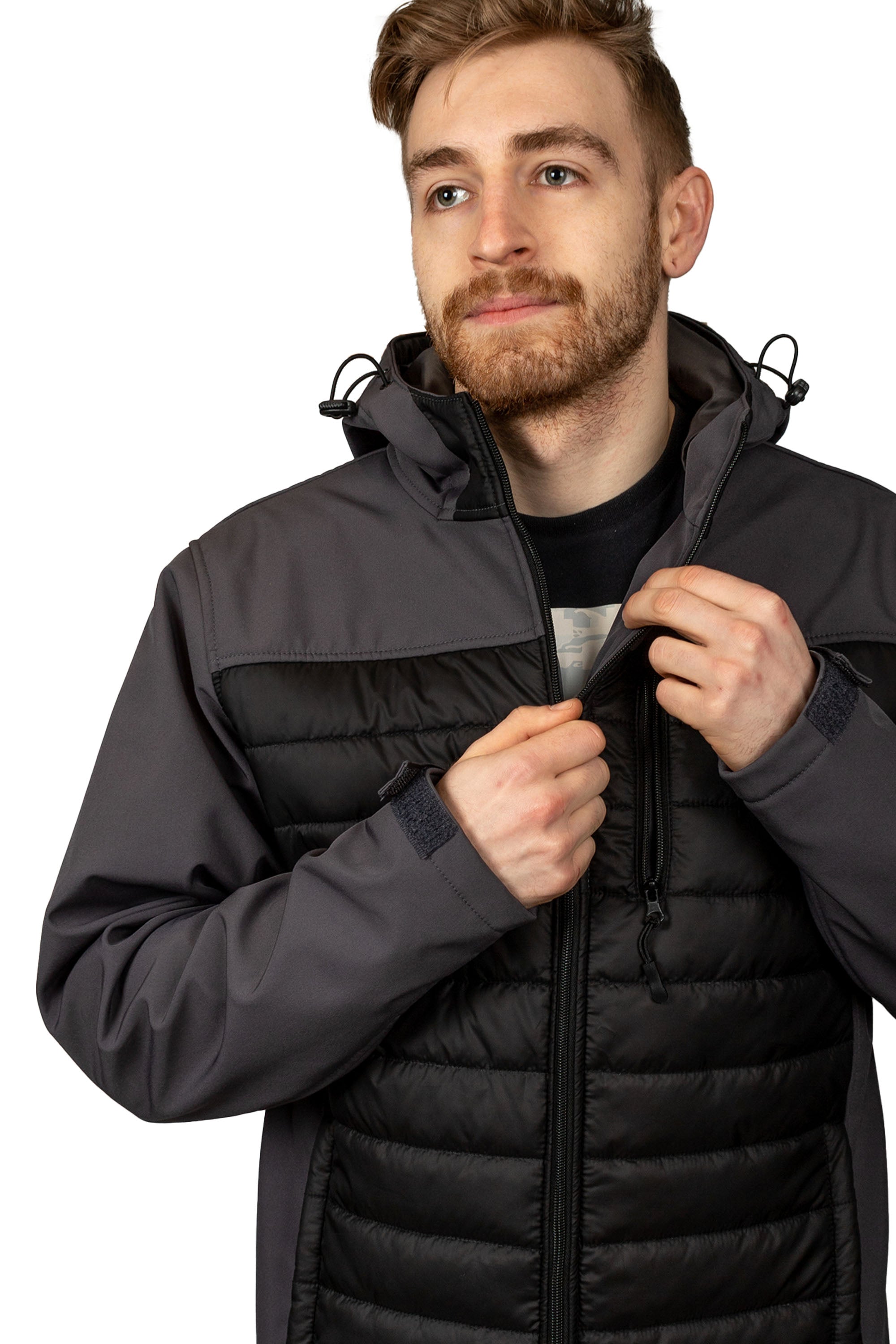 Hybrid Quilted Softshell Jacket with Hood (Black / Black)