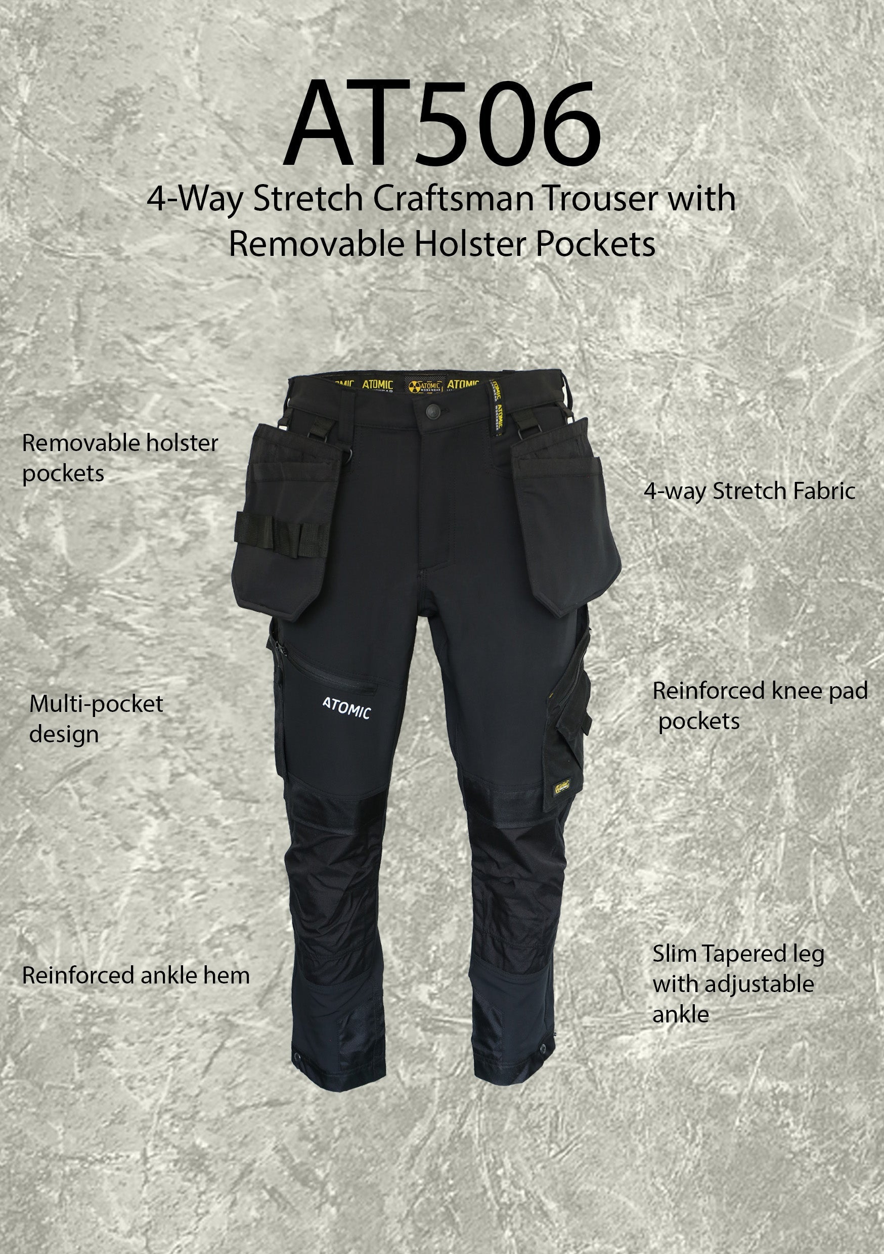 Slim Fit Stretch Work Trouser with Removable Holster Pockets