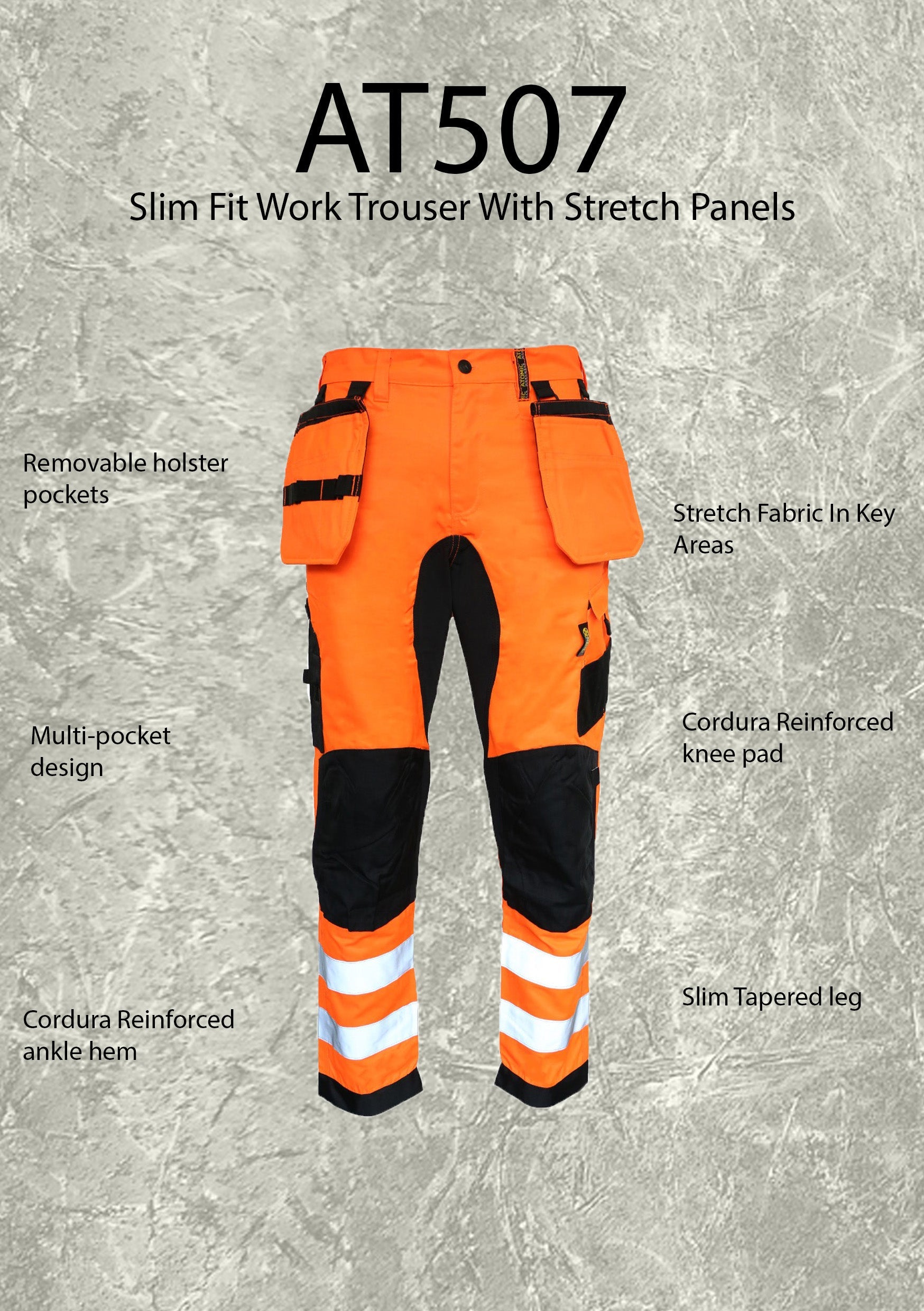Contrast Slim Fit Stretch Hi-Vis Trouser With Removable Holster Pockets