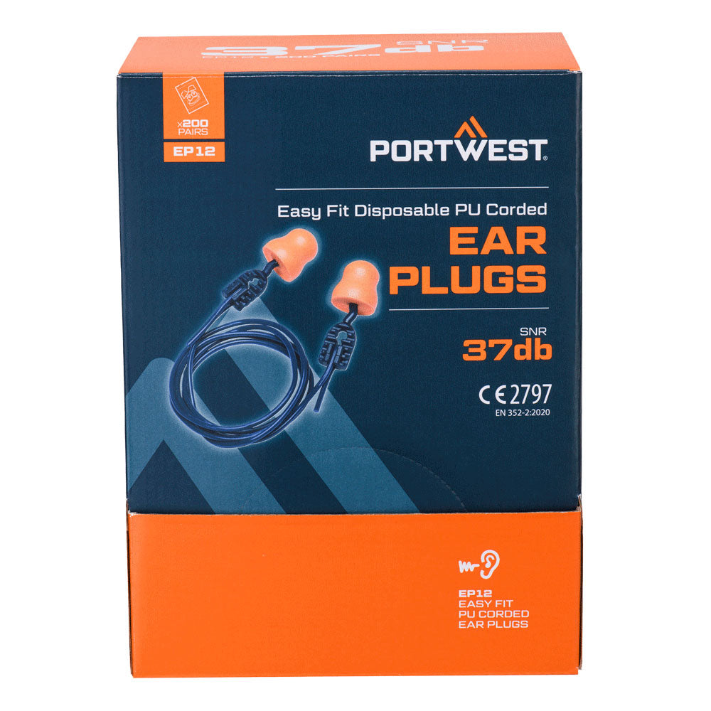 Easy Fit PU Ear Plugs Corded (200 Pairs)